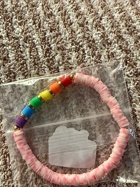 Pink Rainbow Disc Bead Bracelet
